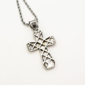 Stainless 304, Zirconia The Cross Pendant With Rope Chains Necklace,Stainless Steel Original,L:81mm W:40mm, Chains :700mm,About: 57g/pc,1 pc / package,HHP00213aknl-360