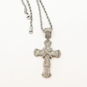 Stainless 304, Zirconia The Cross Pendant With Rope Chains Necklace,Stainless Steel Original,L:82mm W:41mm, Chains :700mm,About: 51g/pc,1 pc / package,HHP00214ajol-360