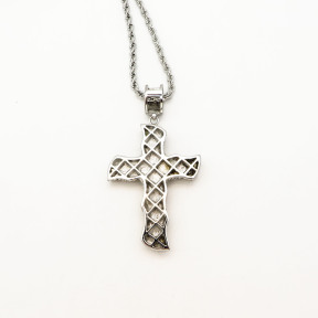Stainless 304, Zirconia Bamboo Cross Pendant With Rope Chain Necklace,Stainless Steel Original,L:87mm W:43mm, Chains :700mm,About: 68g/pc,1 pc / package,HHP00216ajoa-360
