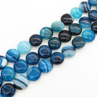 Natural Agate,Striped,Flat Round,DeepSkyblue,Dyed,13mm,Hole:1mm,about 30pcs/strand,about 43g/strand,5 strands/package,15"(39cm),XBGB00151aija-L001