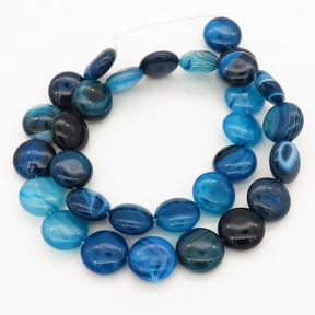 Natural Agate,Striped,Flat Round,DeepSkyblue,Dyed,13mm,Hole:1mm,about 30pcs/strand,about 43g/strand,5 strands/package,15"(39cm),XBGB00151aija-L001