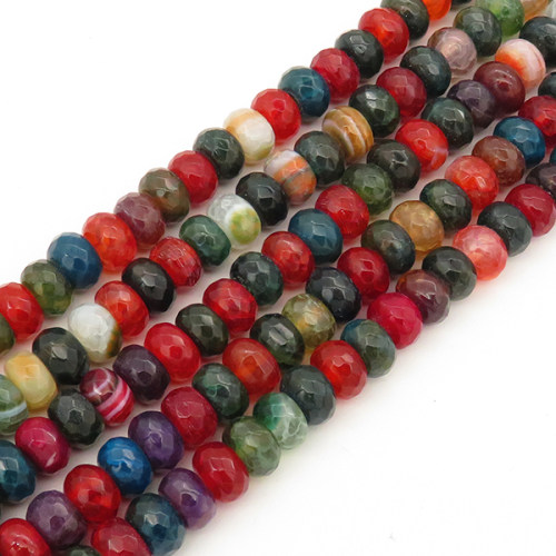 Natural Agate,Abacus,Faceted,Mixed color,Dyed,5x8mm,Hole:1mm,about 77pcs/strand,about 41g/strand,5 strands/package,15"(38cm),XBGB00190ahlv-L001