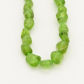 Natural Peridot,Irregular shape,Green,6*8*9mm~10*11*13mm,Hole:0.8mm,about 64pcs/strand,about 19g/strand,5 strands/package,16"(40cm),XBGB00241bhia-L001