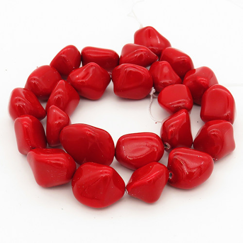 Shell Pearl Beads,Nuggets,Red,Dyed,9~28x8~27x7~20mm,Hole:1mm,about 17~23pcs/strand,about 72 g/strand,5 strands/package,15"(38cm),XBSP00033ahjb-L001