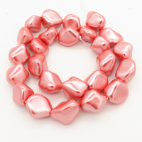 Shell Pearl Beads,Nuggets,Pink,Dyed,9~28x8~27x7~20mm,Hole:1mm,about 17~23pcs/strand,about 70 g/strand,5 strands/package,15"(38cm),XBSP00035ahjb-L001