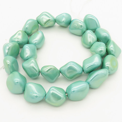 Shell Pearl Beads,Nuggets,Green,Dyed,9~28x8~27x7~20mm,Hole:1mm,about 17~23pcs/strand,about 67 g/strand,5 strands/package,15"(38cm),XBSP00037ahjb-L001