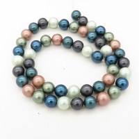 Shell Pearl Beads,Round,Mixed color,Dyed,6mm,Hole:0.5mm,about 63pcs/strand,about 22 g/strand,5 strands/package,15"(38cm),XBSP00049vbnb-L001