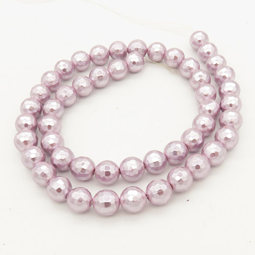 Shell Pearl Beads,Faceted Round,Light Purple,Dyed,6mm,Hole:0.5mm,about 63pcs/strand,about 22 g/strand,5 strands/package,15"(38cm),XBSP00057bhva-L001