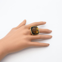 316L Stainless Steel And Brown Glass  Diamond,Hiphop Vitreous Stone Cut Ring,Golden Plating,Size: 7, Cubic:23mm*26mm,about 28g/pc,1 pc/pacekage,HHP00219vhov-360