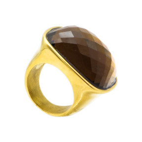 316L Stainless Steel And Brown Glass  Diamond,Hiphop Vitreous Stone Cut Ring,Golden Plating,Size: 7, Cubic:23mm*26mm,about 28g/pc,1 pc/pacekage,HHP00219vhov-360