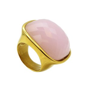 316L Stainless Steel And Pink Glass  Diamond,Hiphop Vitreous Stone Cut Ring,Golden Plating,Size: 7, Cubic:23mm*26mm,about 23g/pc,1 pc/pacekage,HHP00222aivb-360