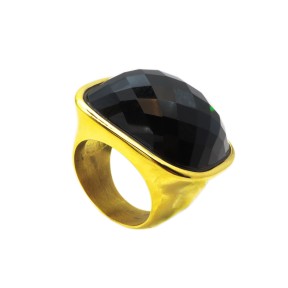 316L Stainless Steel And Black Glass Diamond,Hiphop Vitreous Stone Cut Ring,Golden Plating,Size: 7, Cubic:23mm*27mm,about 31g/pc,1 pc/pacekage,HHP00228vhov-360