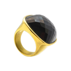 316L Stainless Steel And Light Grey Glass  Diamond,Hiphop Vitreous Stone Cut Ring,Golden Plating,Size: 7, Cubic:23mm*27mm,about 25g/pc,1 pc/pacekage,HHP00231vhov-360