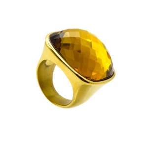 316L Stainless Steel And Amber Glass Diamond,Hiphop Vitreous Stone Cut Ring,Golden Plating,Size: 7, Cubic:23mm*27mm,about 31g/pc,1 pc/pacekage,HHP00234vhov-360