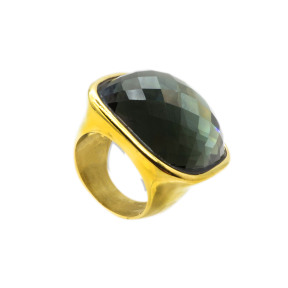 316L Stainless Steel And Ice Grey Glass Diamond,Hiphop Vitreous Stone Cut Ring,Golden Plating,Size: 7, Cubic:23mm*28mm,about 24g/pc,1 pc/pacekage,HHP00243vhov-360