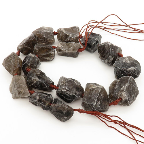 Raw Rough Natural Smoky Quartz,Irregular Nuggets,Brown,14~38mm,Hole: 2mm,about 17pcs/strand,about 150 g/strand,2 strands/package,16"(42cm),XBGB00261aivb-L001