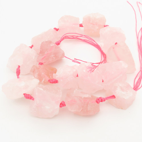 Raw Rough Natural Rose Quartz,Irregular Nuggets,Pink,14~38mm,Hole: 2mm,about 15pcs/strand,about 200 g/strand,2 strands/package,16"(42cm),XBGB00263vhnv-L001