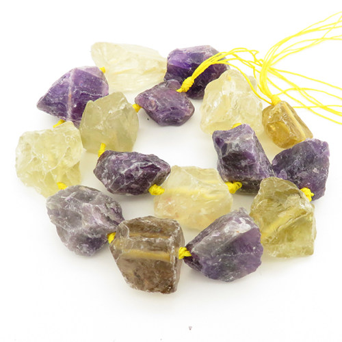 Natural Amethyst & Lemon Quartz,Irregular Nuggets,Purple yellow,14~38mm,Hole: 2mm,about 16pcs/strand,about 180 g/strand,2 strands/package,16"(42cm),XBGB00273aivb-L001