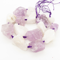 Natural Amethyst & Rose Quartz,Irregular Nuggets,Purple and white,14~38mm,Hole: 2mm,about 15pcs/strand,about 230 g/strand,2 strands/package,19"(48cm),XBGB00275aivb-L001