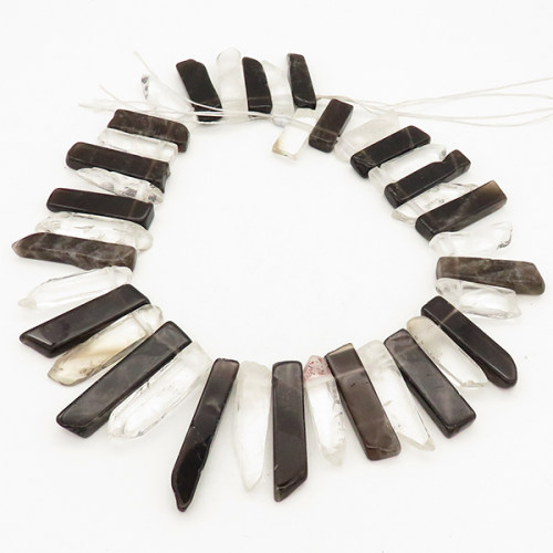 Natural Smoky Quartz  & White Crystal,Nuggets,Brown,White,8x25~12x53mm,Hole: 2mm,about 36pcs/strand,about 200 g/strand,2 strands/package,15"(38cm),XBGB00319vila-L001