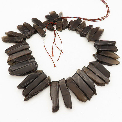 Natural Smoky Quartz,Nuggets,Dark brown,8x25~12x53mm,Hole: 2mm,about 38pcs/strand,about 200 g/strand,2 strands/package,15"(38cm),XBGB00321vila-L001