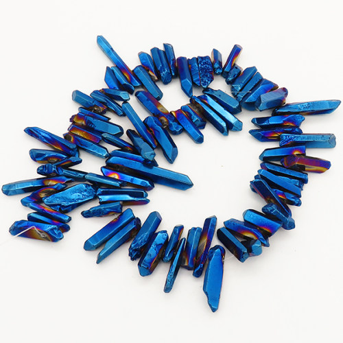 Natural White Crystal,Irregular Multi-edged ,Electroplated,Royal blue,6x18~4x27mm,Hole: 1mm,about 75pcs/strand,about 80 g/strand,2 strands/package,15"(38cm),XBGB00383vila-L001
