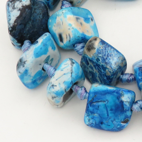 Natural Fire Agate,Irregular Cube,Dyed,Blue,7x15~16x18mm,Hole: 2mm,about 21pcs/strand,about 90 g/strand,2 strands/package,15"(38cm),XBGB00431bhia-L001