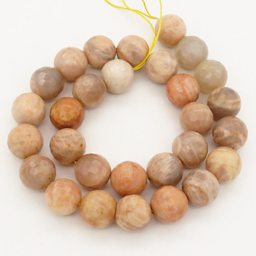 Natural Sunstone,Round,Faceted,Brown gray,14mm,Hole: 1mm,about 29pcs/strand,about 110 g/strand,2 strands/package,15"(38cm),XBGB00464vablb-L001