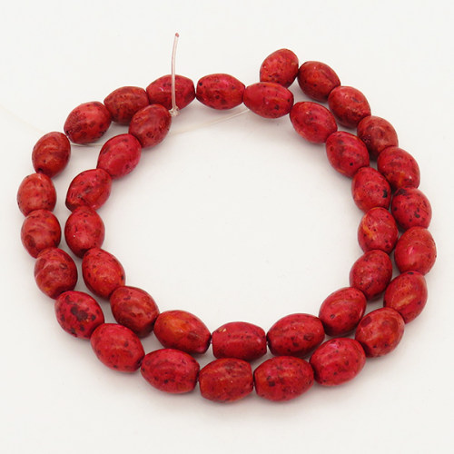 Natural Grass Coral,Barrel,Dyed,Red,8x10mm,Hole: 1mm,about 39pcs/strand,about 30 g/strand,2 strands/package,16"(42cm),XBGB00546vabkb-L001