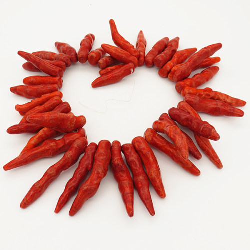 Natural Grass Coral,Capsicum,Dyed,Red,9x27~16x70mm,Hole: 1mm,about 39pcs/strand,about 290 g/strand,2 strands/package,15"(38cm),XBGB00577vabkb-L001