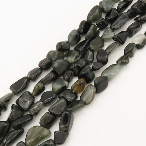 Natural Green Rutilated Quartz,Irregular Nuggets,Gray-black,5x7~6x7mm,Hole: 1mm,about 52pcs/strand,about 15 g/strand,5 strands/package,16"(42cm),XBGB00626bhva-L001