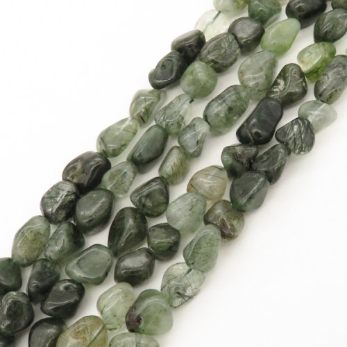 Natural Green Rutilated Quartz,Irregular Nuggets,Light green gray,7x10mm,Hole: 1mm,about 40pcs/strand,about 35 g/strand,5 strands/package,15"(38cm),XBGB00641bhva-L001