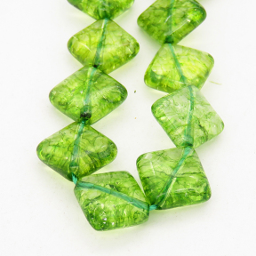Natural White Crystal,Rhombus,Dyed,Grass green,14x6mm,Hole:2mm,about 28 pcs/strand,about 45 g/strand,2 strands/package,15"(39cm),XBGB00703lbbb-L001