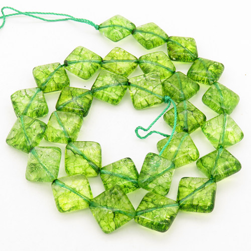 Natural White Crystal,Rhombus,Dyed,Grass green,14x6mm,Hole:2mm,about 28 pcs/strand,about 45 g/strand,2 strands/package,15"(39cm),XBGB00703lbbb-L001