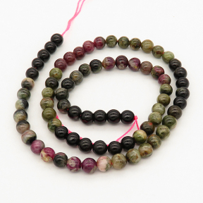 Natural Tourmaline,Round,Flower green,6mm,Hole:1mm,about 63 pcs/strand,about 22 g/strand,2 strands/package,15"(38cm),XBGB00765aahj-L001