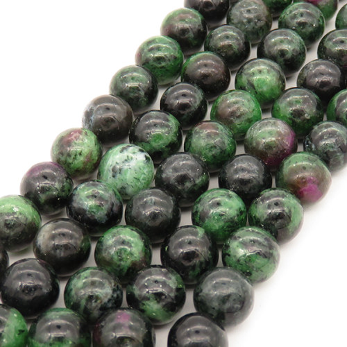 Natural Ruby in Zoisite,Round,Grass green purple black,8mm,Hole:1mm,about 63 pcs/strand,about 45 g/strand,5 strands/package,15"(38cm),XBGB00808vablb-L001