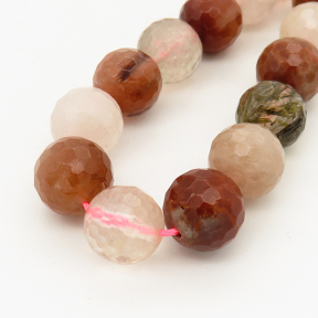 Natural Red Rutilated Quartz,Round, Faceted,Mixed color,10mm,Hole:1mm,about 38 pcs/strand,about 55 g/strand,2 strands/package,15"(38cm),XBGB00872vablb-L001
