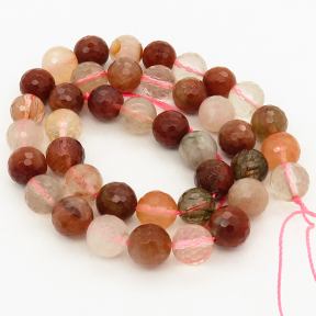 Natural Red Rutilated Quartz,Round, Faceted,Mixed color,10mm,Hole:1mm,about 38 pcs/strand,about 55 g/strand,2 strands/package,15"(38cm),XBGB00872vablb-L001