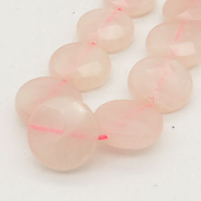 Natural Rose Quartz,Flat Round,Facted,Pink,16x5mm,Hole:1mm,about 25 pcs/strand,about 60 g/strand,2 strands/package,16"(40cm),XBGB01022vabkb-L001