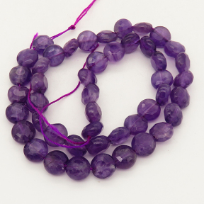 Natural Amethyst,Flat Round,Facted,Purple,9x5mm,Hole:1mm,about 46 pcs/strand,about 30 g/strand,2 strands/package,15"(39cm),XBGB01073vablb-L001