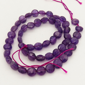 Natural Amethyst,Flat Round,Facted,Purple,8x4mm,Hole:1mm,about 52 pcs/strand,about 22 g/strand,2 strands/package,16"(40cm),XBGB01097vabob-L001