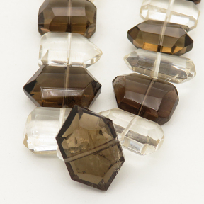 Natural Smoky Quartz & White Crystal,Rectangle,Facted,Dark brown and white,14x6mm,Hole:1mm,about 32 pcs/strand,about 100 g/strand,2 strands/package,16"(41cm),XBGB01161vablb-L001