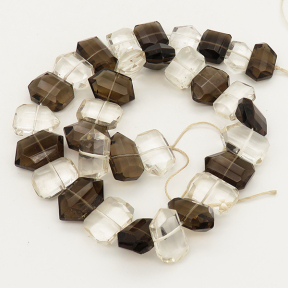 Natural Smoky Quartz & White Crystal,Rectangle,Facted,Dark brown and white,14x6mm,Hole:1mm,about 32 pcs/strand,about 100 g/strand,2 strands/package,16"(41cm),XBGB01161vablb-L001