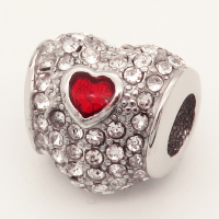 304 Stainless steel European Beads,Epoxy Resin,Enamel,Synthetic Cubic Zirconia,Heart,Red,White,True Color,10*11mm,Hole:4.8mm,about 3.5g/pc,5 pcs/package,XBE00008aakl-691
