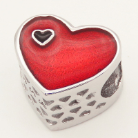 304 Stainless steel European Beads,Epoxy Resin,Enamel,Heart,Red,Black,True Color,10*11.5mm,Hole:4.5mm,about 2.5g/pc,5 pcs/package,XBE00029baka-691