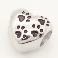 304 Stainless steel European Beads,Epoxy Resin,Enamel,Heart,Dog Paw,True Color,11mm,Hole:5mm,about 3.5g/pc,5 pcs/package,XBE00080aajl-691