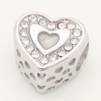 304 Stainless steel European Beads,Synthetic Cubic Zirconia,Heart,White,True Color,11mm,Hole:5mm,about 3g/pc,5 pcs/package,XBE00090baka-691