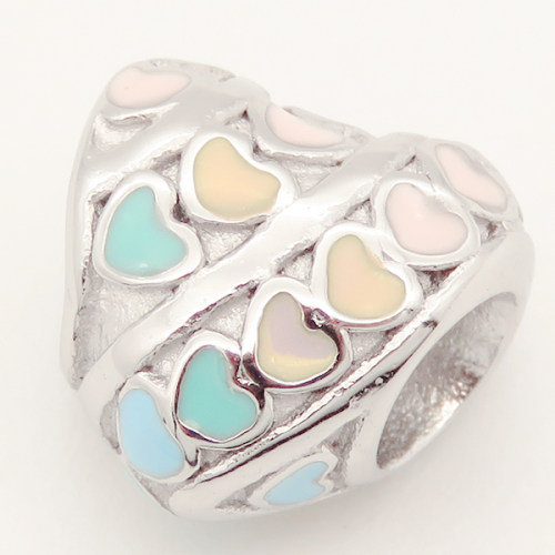 304 Stainless steel European Beads,Epoxy Resin,Enamel,Heart,Color,True Color,11mm,Hole:5mm,about 2.5g/pc,5 pcs/package,XBE00097baka-691