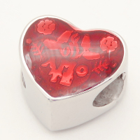 304 Stainless steel European Beads,Epoxy Resin,Enamel,Heart,Red,True Color,10*12mm,Hole:4.5mm,about 3g/pc,5 pcs/package,XBE00102baka-691