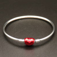 304 Stainless steel Bangle Findings,Openable Bangle,Heart clasp,True Color,Red,Inner:58mm,Wire:2.5mm,about 6.5g/pc,5 pcs/package,XFB00300bvpl-691